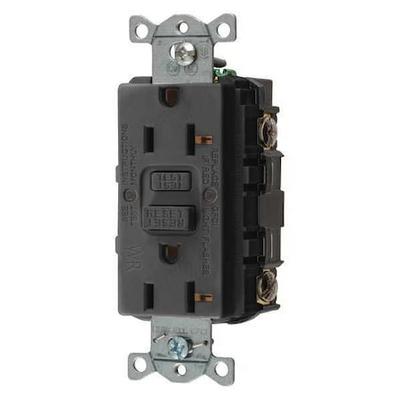 HUBBELL WIRING DEVICE-KELLEMS GFRWR20BLK GFCI Rceptcle, Commer., Blk, 20A, 1 HP
