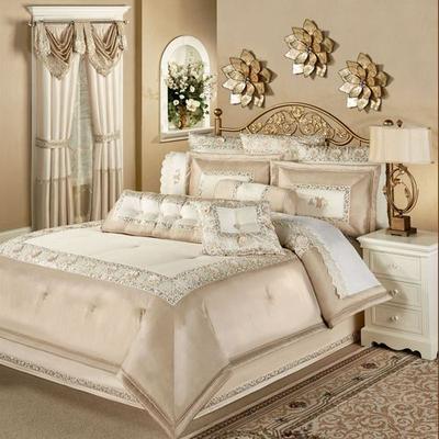 Elegante Sequined Comforter Set Light Cream, Queen, Light Cream