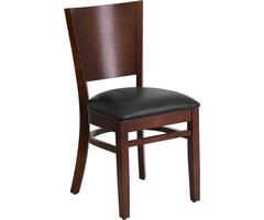 Flash Furniture - Lacey Series Solid Back Walnut Wooden Restaurant Chair - Black Vinyl Seat - XU-DG-