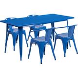 Flash Furniture 31.5 x 63 Rectangular Blue Metal Indoor-Outdoor Table Set with 4 Arm Chairs, ET-CT00 screenshot. Chairs directory of Office Furniture.