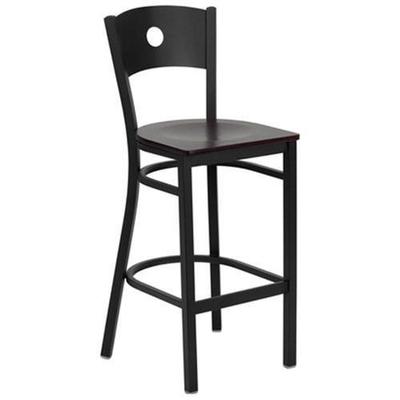 Flash Furniture Black Circle Back Metal Restaurant Bar Stool With Mahogany Wood Seat