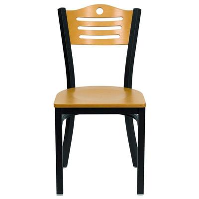 Flash Furniture Black Slat Back Metal Restaurant Chair With Natural Wood Back & Seat