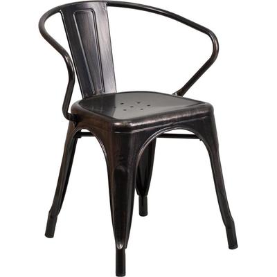 Flash Furniture Black-Antique Gold Metal Indoor-Outdoor Chair with Arms, CH-31270-BQ-GG