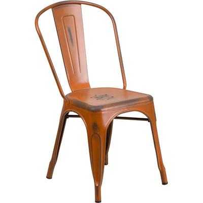 Flash Furniture Distressed Metal Indoor Stackable Chair, Orange