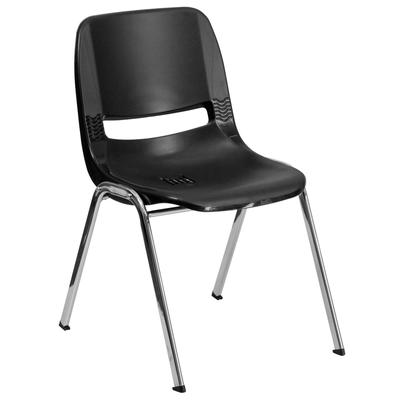 Flash Furniture HERCULES Series 440 lb. Capacity Black Ergonomic Shell Stack Chair with Chrome Frame