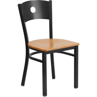 Flash Furniture Hercules Series Black Circle Back Metal Restaurant Chair - Natural Wood Seat - Flash