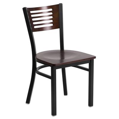 Flash Furniture Hercules Series Black Decorative Slat Back Metal Restaurant Chair - Walnut Wood Back