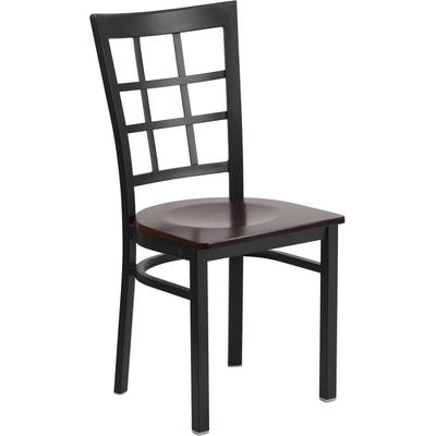 Flash Furniture Hercules Series Black Window Back Metal Restaurant Chair - Walnut Wood Seat - Flash