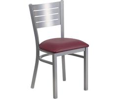 Flash Furniture Hercules Series Silver Slat Back Metal Restaurant Chair - Burgundy Vinyl Seat - Flas