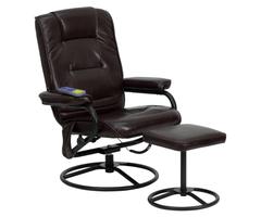 Flash Furniture Massaging Brown Leather Recliner and Ottoman with Metal Bases, BT-703-MASS-BN-GG