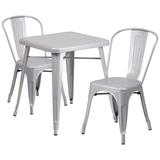 Flash Furniture Metal Indoor Outdoor Table Set with 2 Stack Chairs, Silver screenshot. Chairs directory of Office Furniture.