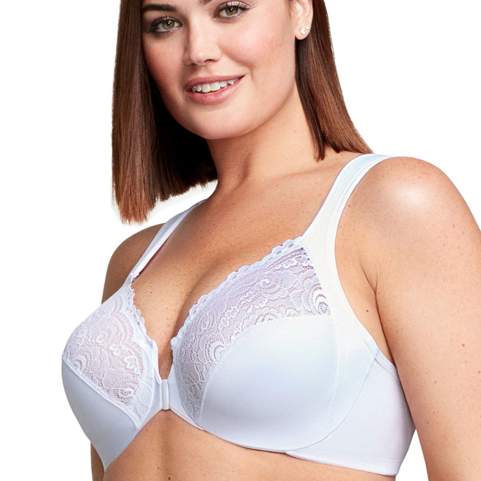 Glamorise Front-Close Wonderwire Bra (Size 38-B) White, Nylon,Polyester,Spandex