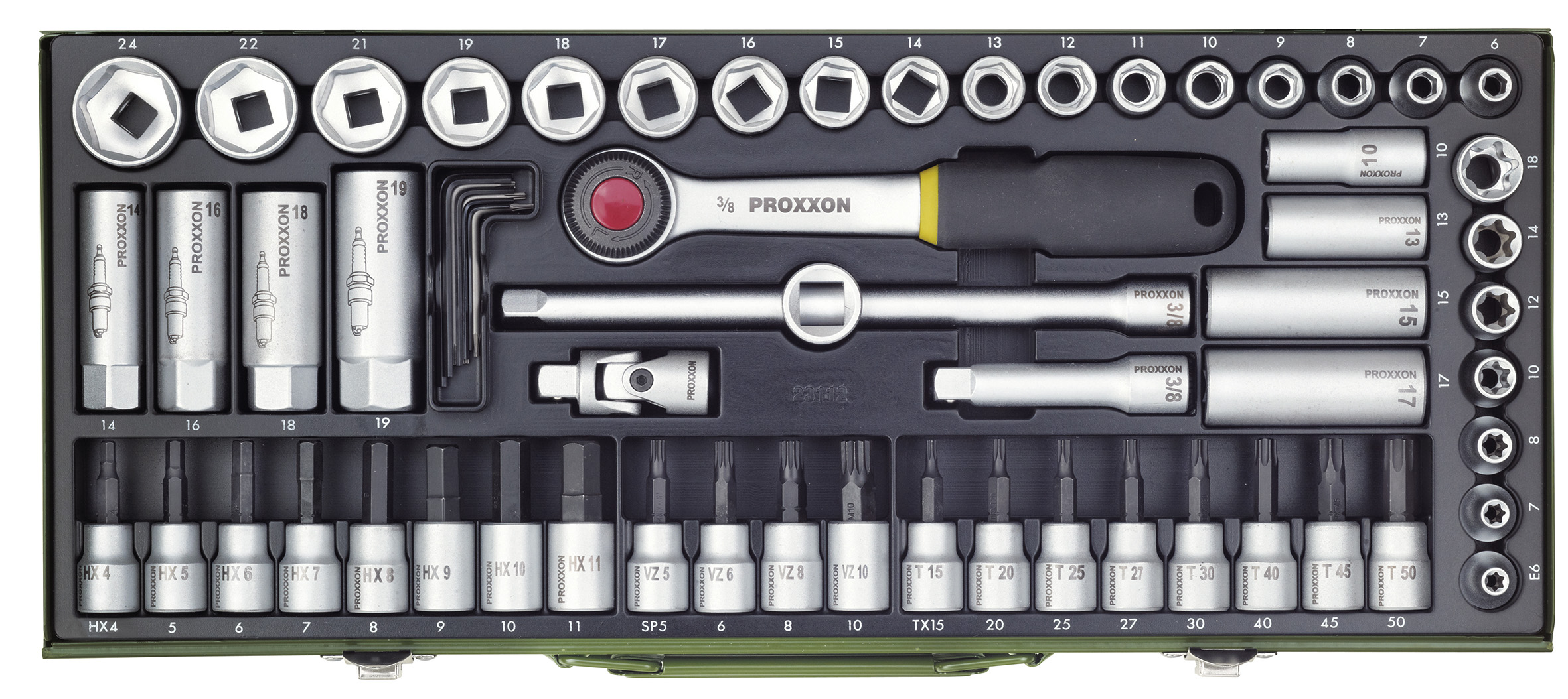 PROXXON Steckschlüsselsatz Super-Kompaktsatz 3/8 Zoll (65-tlg.) 23112