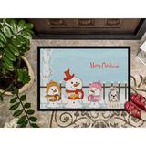 The Holiday Aisle® Nonie Merry Christmas Carolers Shih Tzu Non-Slip Outdoor Door Mat Rubber in White | 24 W x 36 D in | Wayfair