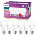 Philips LED A60 6 Pack Frosted Light Bulbs [E27 Edison Screw] 13W - 100 W Equivalent, 220 - 240V, Warm White 2700K, Non Dimmable