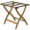 Folding Solid Oak Deluxe Luggage Rack w Four Support Straps (Medium Oak with Brown Webbing)