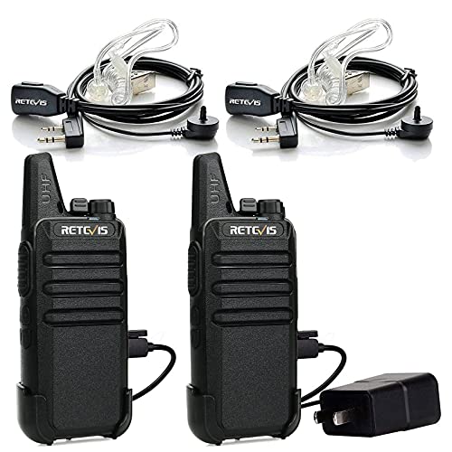 Retevis RT22 Walkie Talkies, Mini 2 Way Radio Rechargeable, VOX Handsfree, Portable, Two-Way Radios Long Range with Earpiece, for Family Kids Road Trip Camping Hiking (2 Pack, Black)