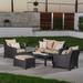 Three Posts™ Northridge 5 Piece Rattan Sofa Seating Group w/ Sunbrella Cushions Synthetic Wicker/All - Weather Wicker/Wicker/Rattan in Brown | Outdoor Furniture | Wayfair