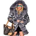 Roiii Womens Winter Camouflage Thick Gray Fur Parka Long Hooded Jacket Coat 8-20 (10, Grey 7001)