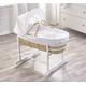 ELEGANT BABY Kinder Valley White Teddy Wash Day Palm Moses Basket with White Rocking Stand, Adjustable Hood, Fibre Mattress & Padded Liner