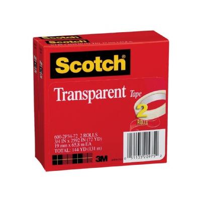 Transparent Tape 600 2P34 72, 3/4" x 2592", 3" Core, Transparent, 2/Pack, Clear