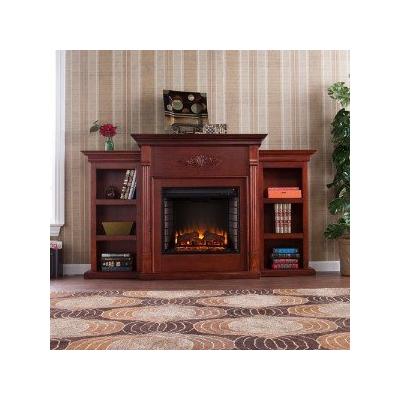 Tennyson Mahogany Electric Fireplace with Bookcases Southern Enterprises FE8547