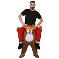 Reindeer Christmas Costume Adults Fancy Dress - Rudolph Pick Me Up Ride On X-Mas Costume With Stuffed Legs and Adjustable Elasticated Waistband - One Size