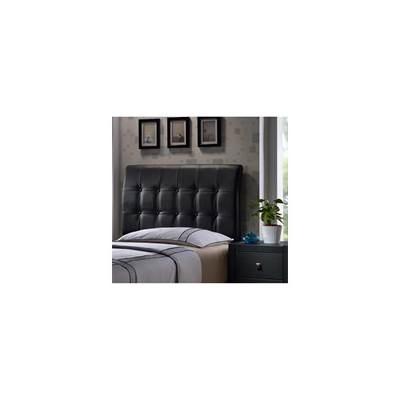 1281HQR Black Faux Leather Lusso Queen Headboard with Rails