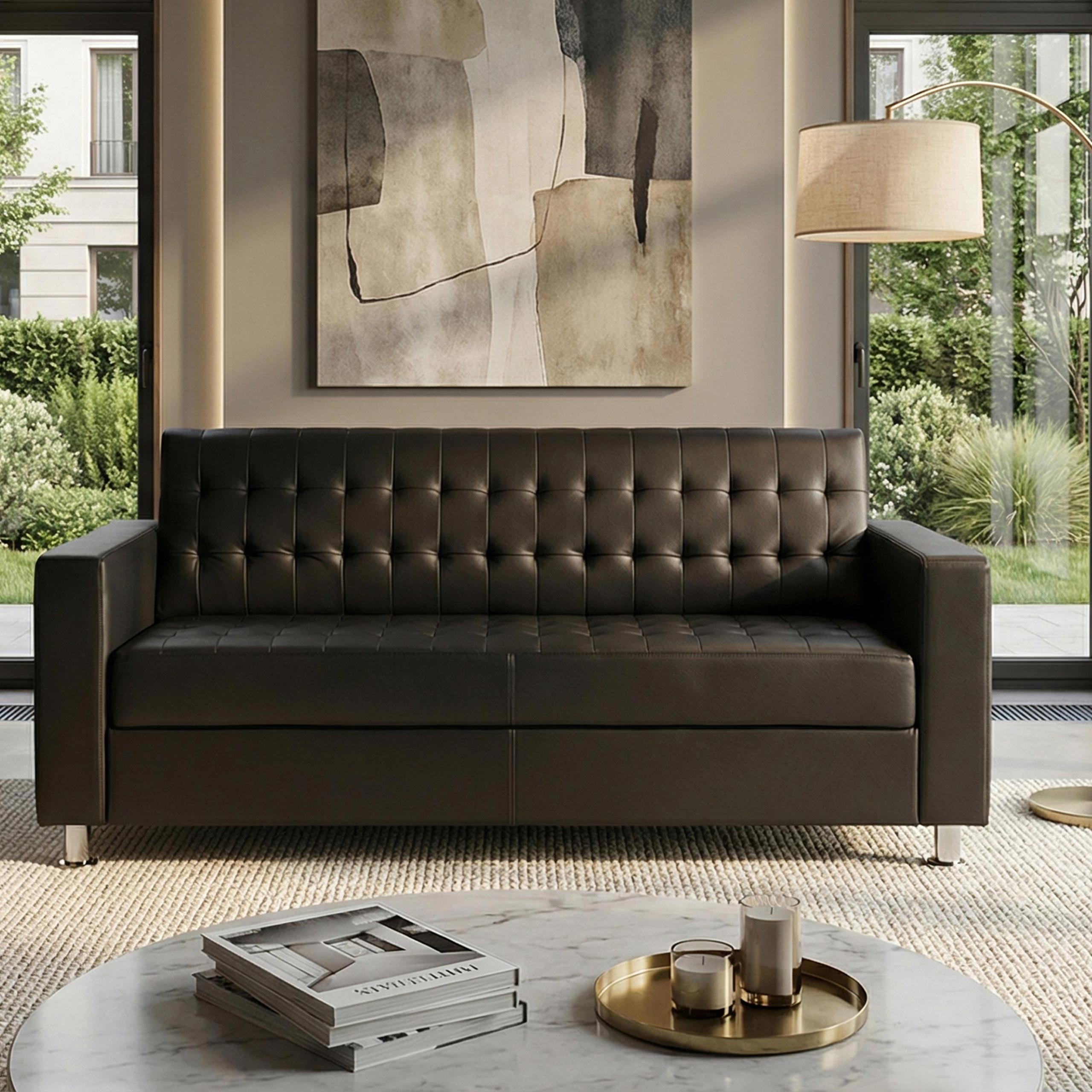 3er Sofa Kunda, Couch Loungesofa, Kunstleder, Metall-Füße 180cm ~ coffee Image