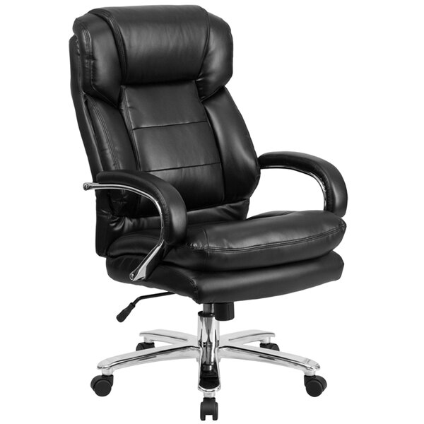 Flash Furniture GO-2078-LEA-GG High-Back Black Leather Intensive-Use Multi-Shift Swivel Office Chair with Headrest and Loop Arms