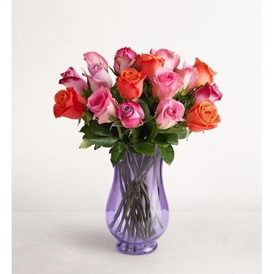 1-800-Flowers Flower Delivery Sorbet Roses 18 Stems W/ Purple Vase | Put A Smile On Their Face
