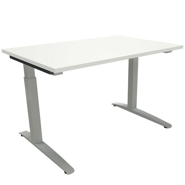 fm Büromöbel Manuell höhenverstellbarer Schreibtisch »Sidney« 120 cm C-Fuß Quadratrohr weiß, 120x85x80 cm