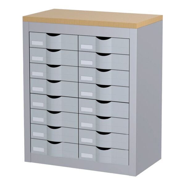 Paperflow Schubladenschrank - 8 Reihen je 2 Schübe silber, 60.5x75x33.5 cm Image