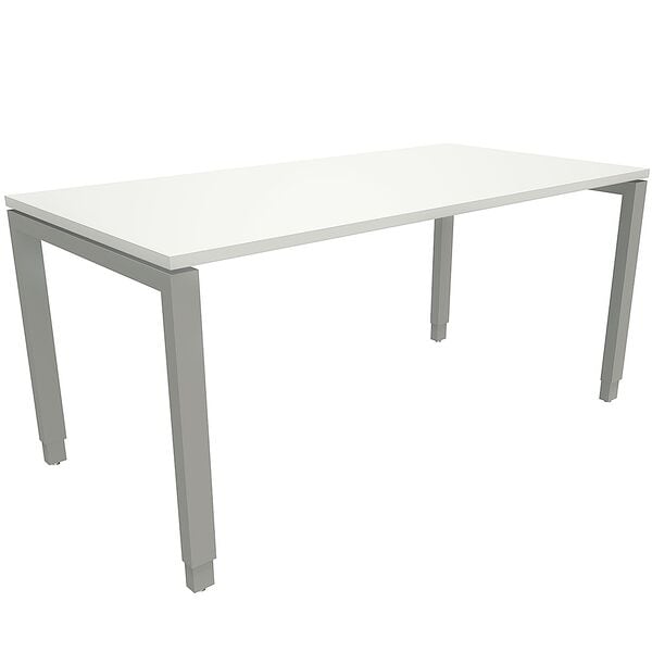 fm Büromöbel Manuell höhenverstellbarer Schreibtisch »Oldenburg« 160 cm 4-Fuß Rechteckrohr weiß, 160x85x80 cm Image