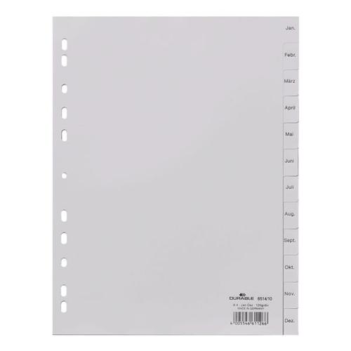 Kunststoffregister Jan.-Dez. A4 grau, Durable, 22.8×29.7 cm