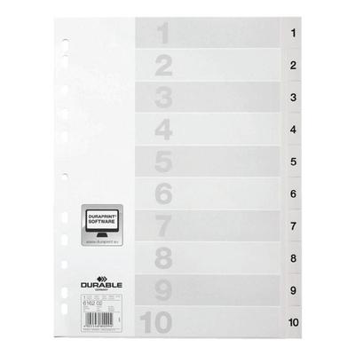 Kunststoffregister 1-10 A4 weiß weiß, Durable, 22.8x29.7 cm