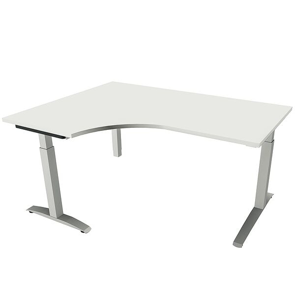 fm Büromöbel Manuell höhenverstellbarer Winkelschreibtisch links »Sidney« 160 cm C-Fuß Quadra weiß, 160x85x80 cm Image
