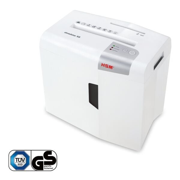 HSM Aktenvernichter »shredstar X8 4,5 x 30 mm« Partikelschnitt bis 8 Blatt weiß, 22x38.5x24.5 cm