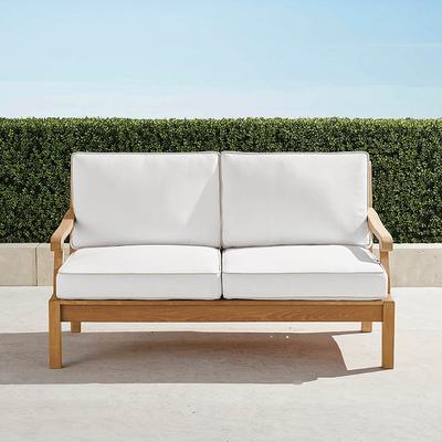 Cassara Loveseat with Cushions in Natural Teak - Standard, Performance Rumor Midnight - Frontgate