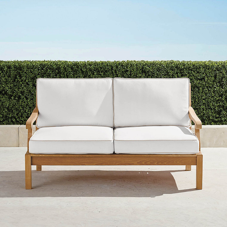 Cassara Loveseat with Cushions in Natural Teak - Standard, Rumor Stone - Frontgate