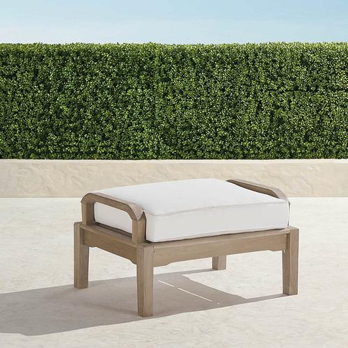 Cassara Ottoman with Cushion in Weathered Teak - Sunbrella Rain, Rain Dove - Frontgate