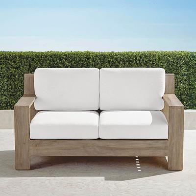 St. Kitts Loveseat with Cushions in Weathered Teak - Standard, Rain Cobalt - Frontgate