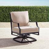 Grayson Swivel Lounge Chair with Cushions in Black Finish - Cara Stripe Air Blue, Standard - Frontgate