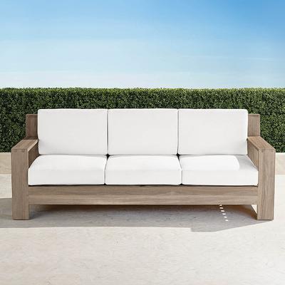 St. Kitts Sofa with Cushions in Weathered Teak - Standard, Classic Linen Bleu - Frontgate