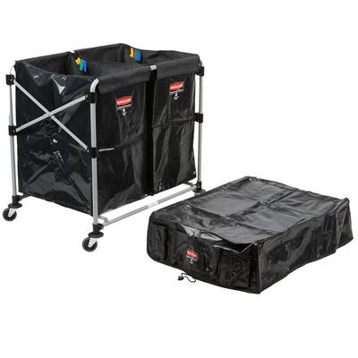 Rubbermaid® Laundry Cart, 4 Bushel Collapsible 2 Section X-Cart with Black Cover