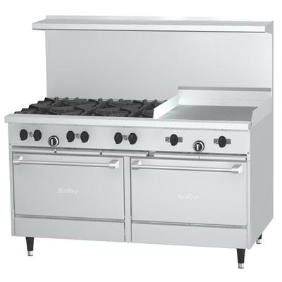 Garland SunFire Series X60-6G24RR Natural Gas 6 Burner Gas Range with 24" Griddle and Two Standard Ovens - 282,000 BTU