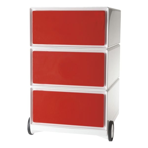 easyOffice Rollcontainer 3 Schübe rot, 39x64.2x43.6 cm