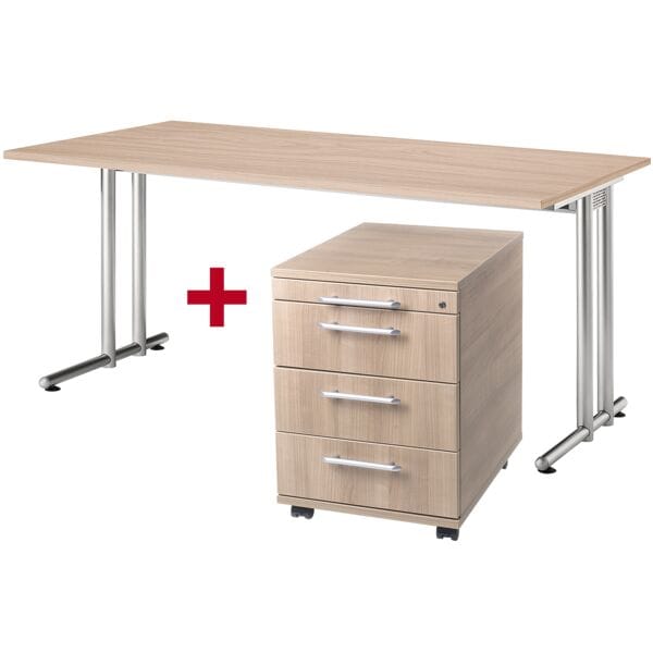 HAMMERBACHER Möbel-Set »Flexiline II« 2-teilig, Schreibtisch mit C-Fuß braun Image