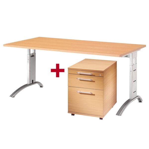 OTTO Office Premium Möbel-Set »Otto Office Line II« 2-teilig, Schreibtisch mit C-Fuß braun