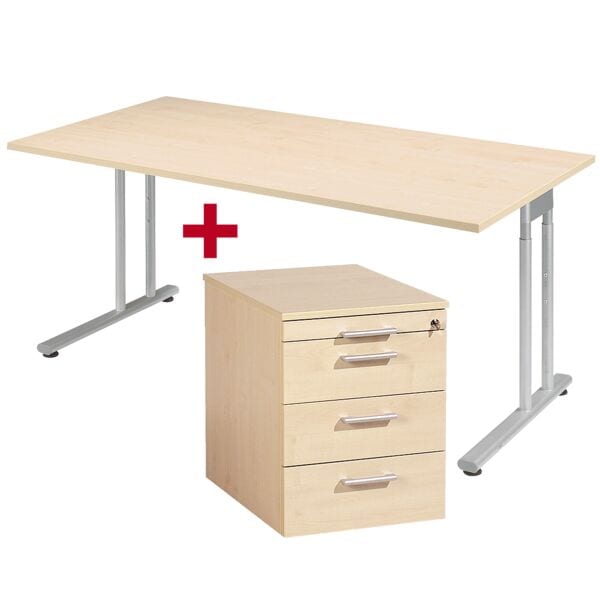 Geramöbel Möbel-Set »Lissabon« 2-teilig, Schreibtisch mit C-Fuß und Rollcontainer schmal braun